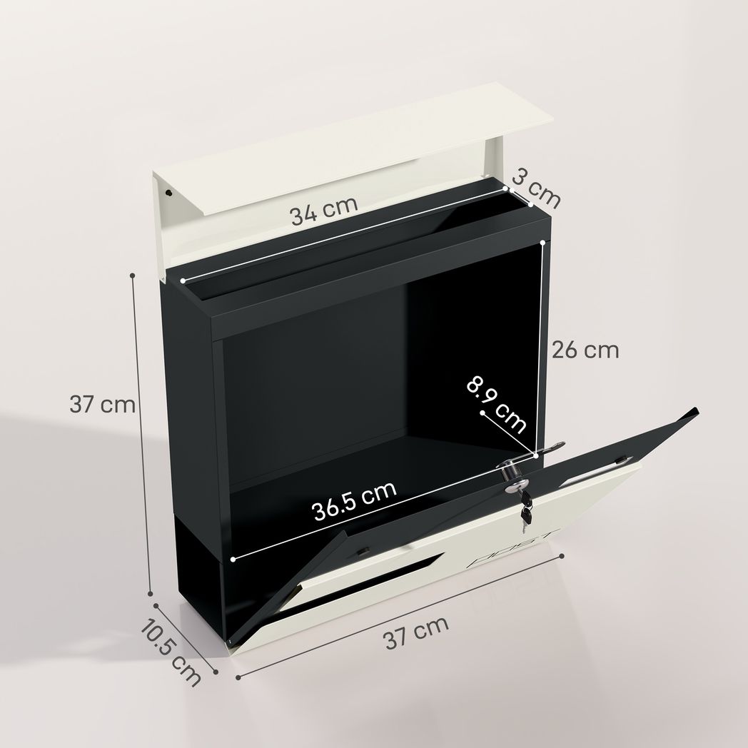 HOMCOM Wall Mounted Post Box, Weatherproof Letterbox with Lock
