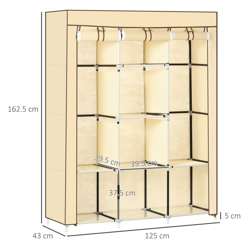 HOMCOM Fabric Portable Wardrobe with 8 Shelves 2 Hanging Rails