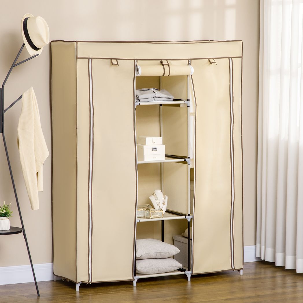 HOMCOM Fabric Portable Wardrobe with 8 Shelves 2 Hanging Rails