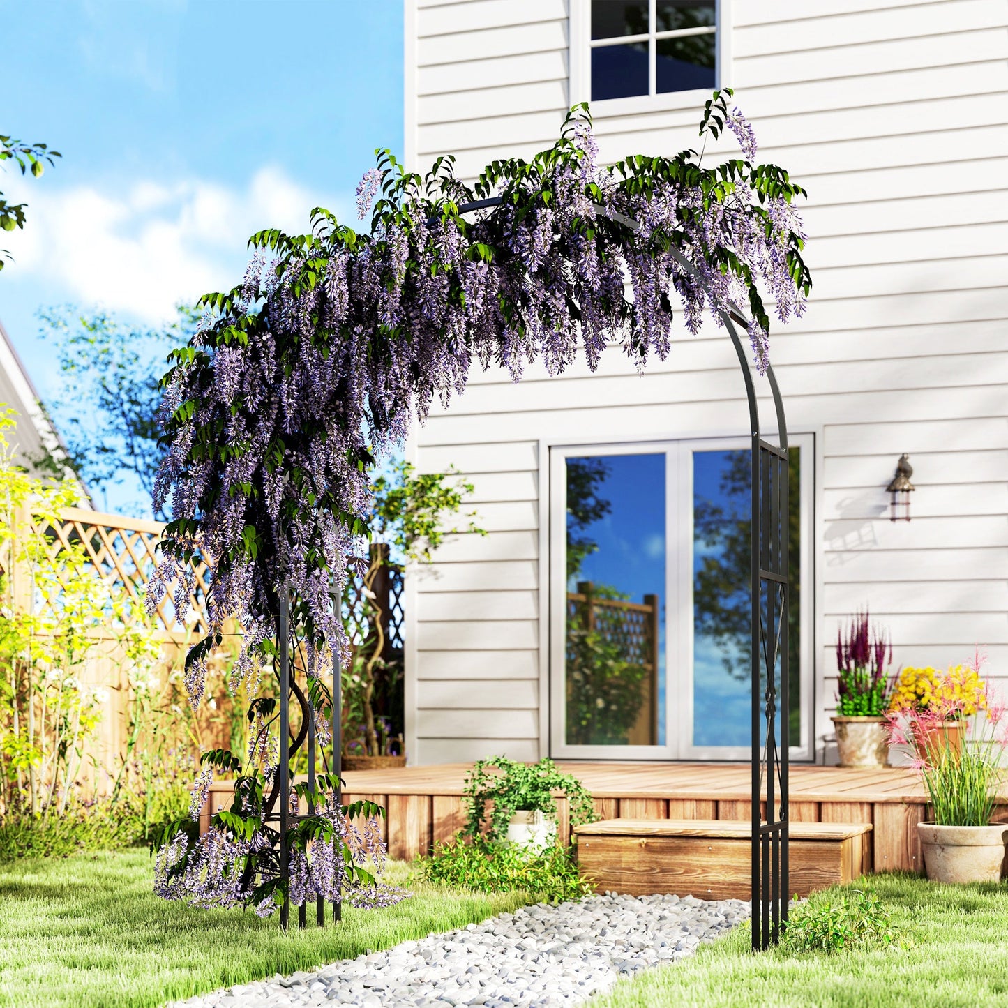 Outsunny Steel Garden Arch, 2.2m High x 1.5m Wide Metal Garden Trellis Black