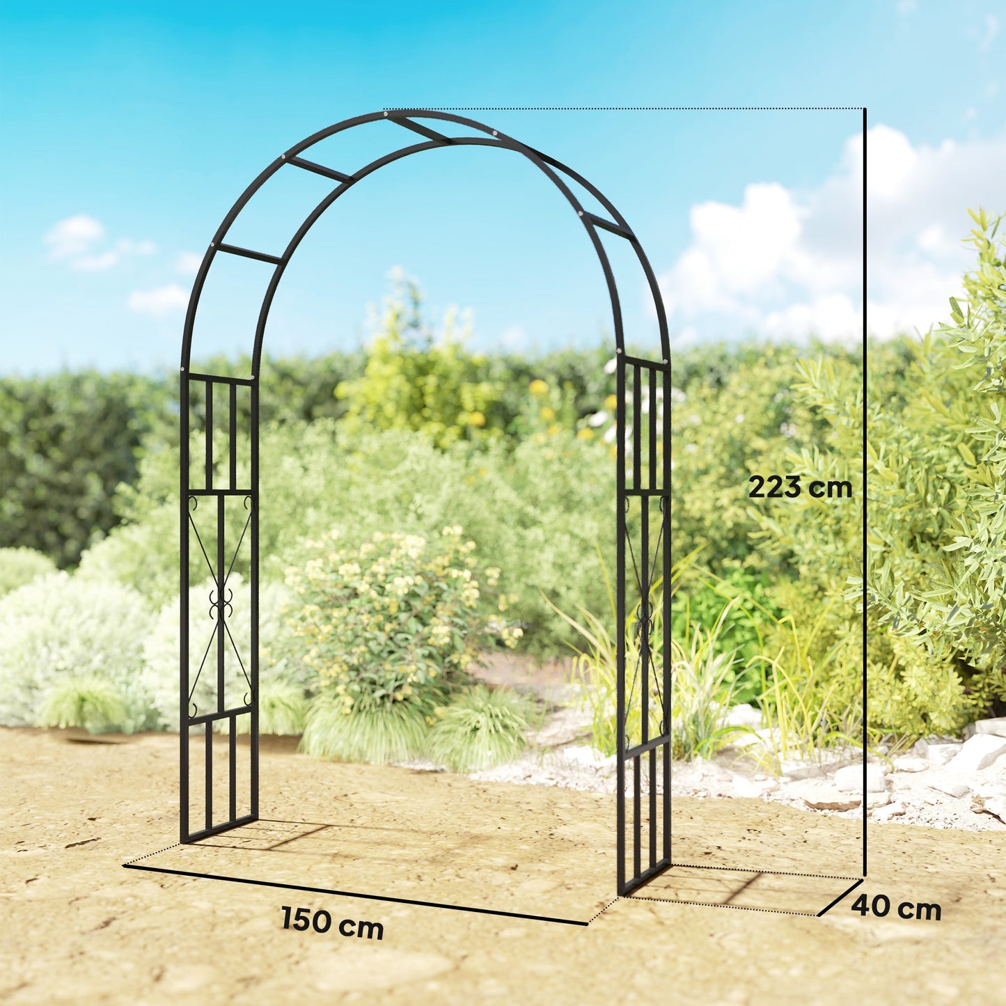 Outsunny Steel Garden Arch, 2.2m High x 1.5m Wide Metal Garden Trellis Black