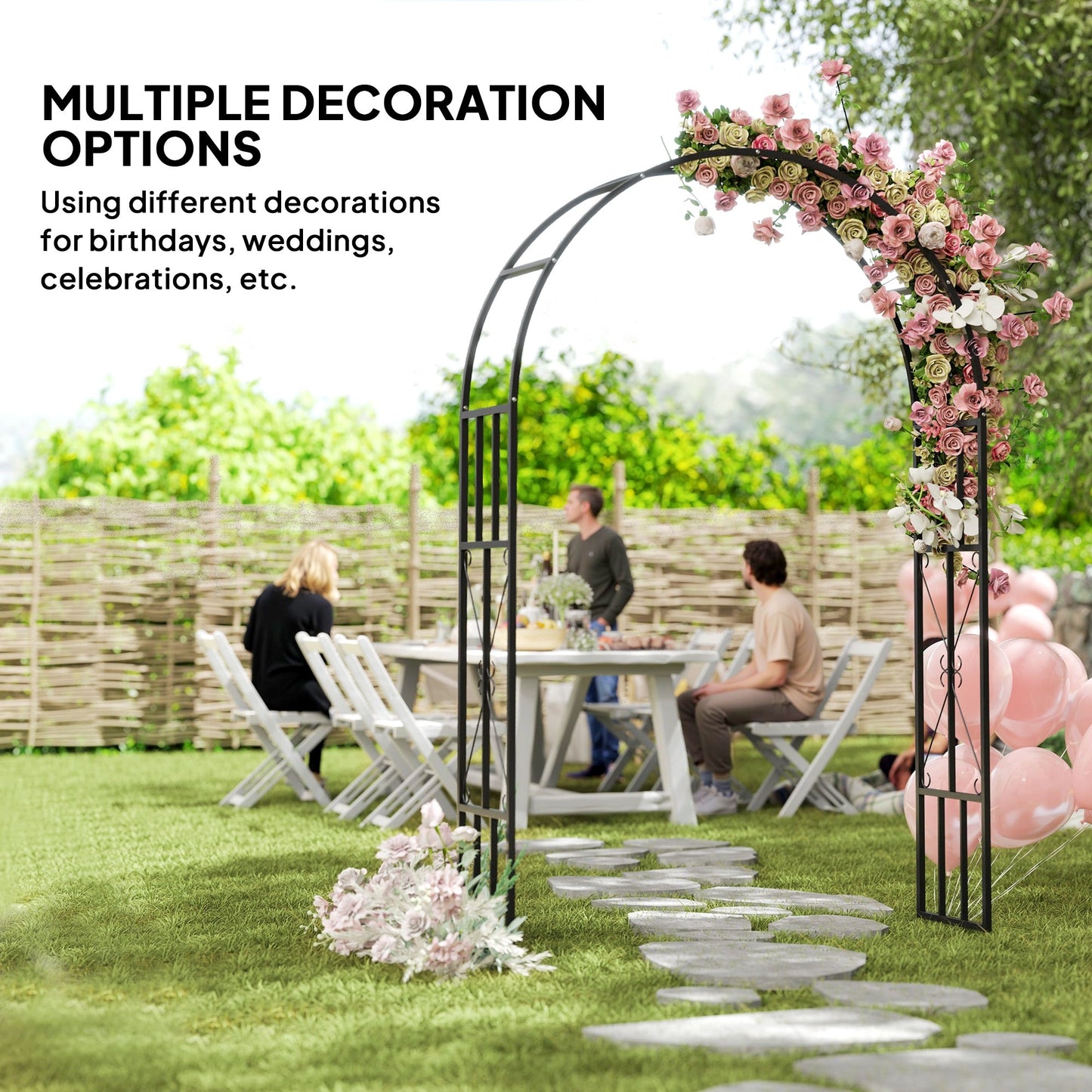 Outsunny Steel Garden Arch, 2.2m High x 1.5m Wide Metal Garden Trellis Black