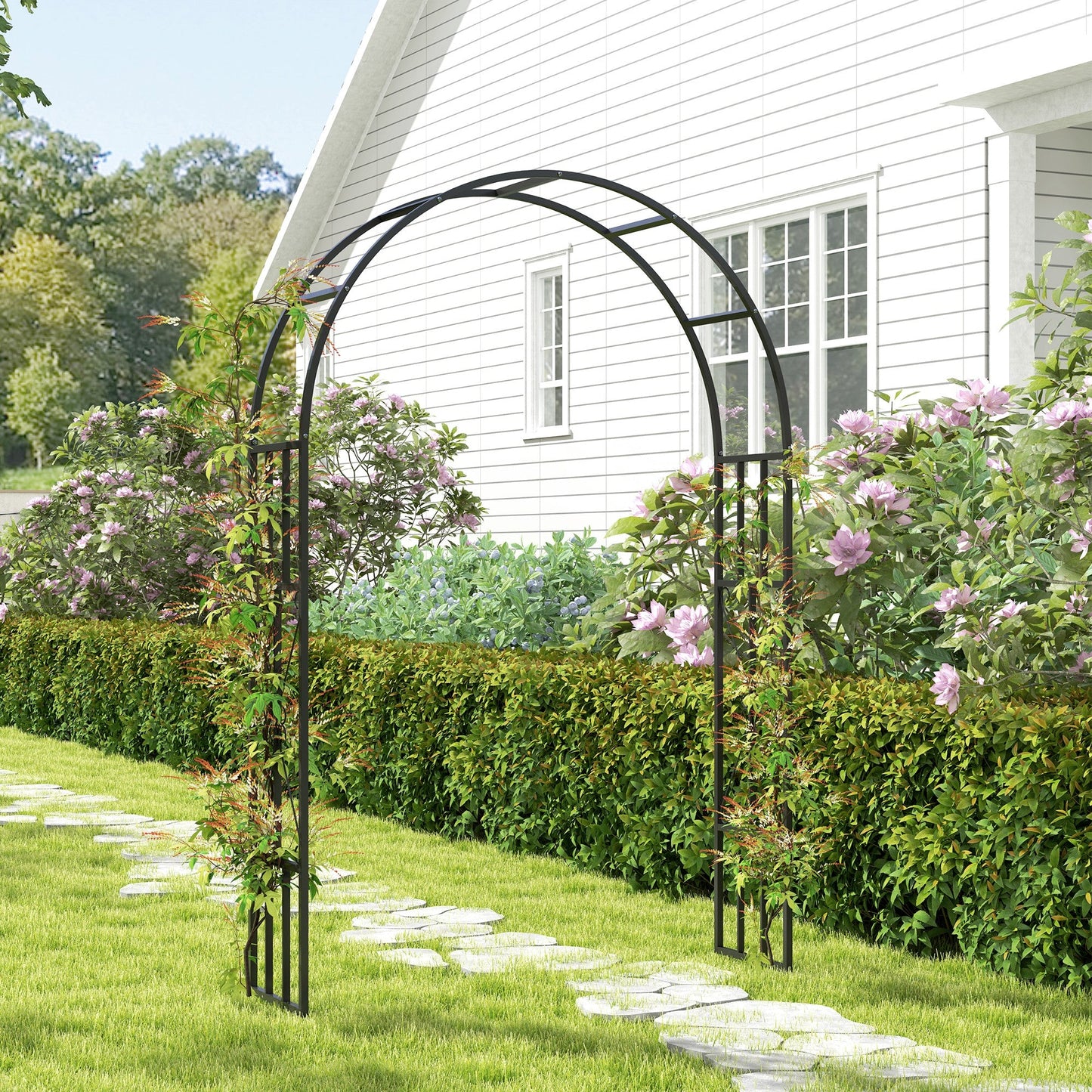 Outsunny Steel Garden Arch, 2.2m High x 1.5m Wide Metal Garden Trellis Black