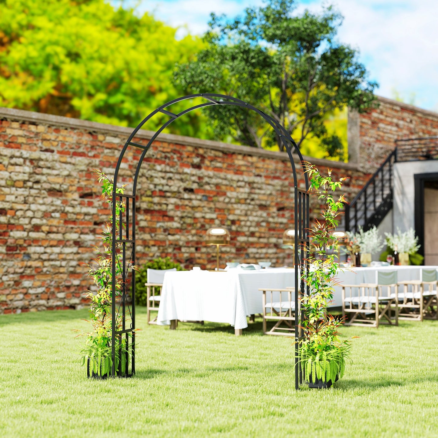 Outsunny Steel Garden Arch, 2.2m High x 1.5m Wide Metal Garden Trellis Black