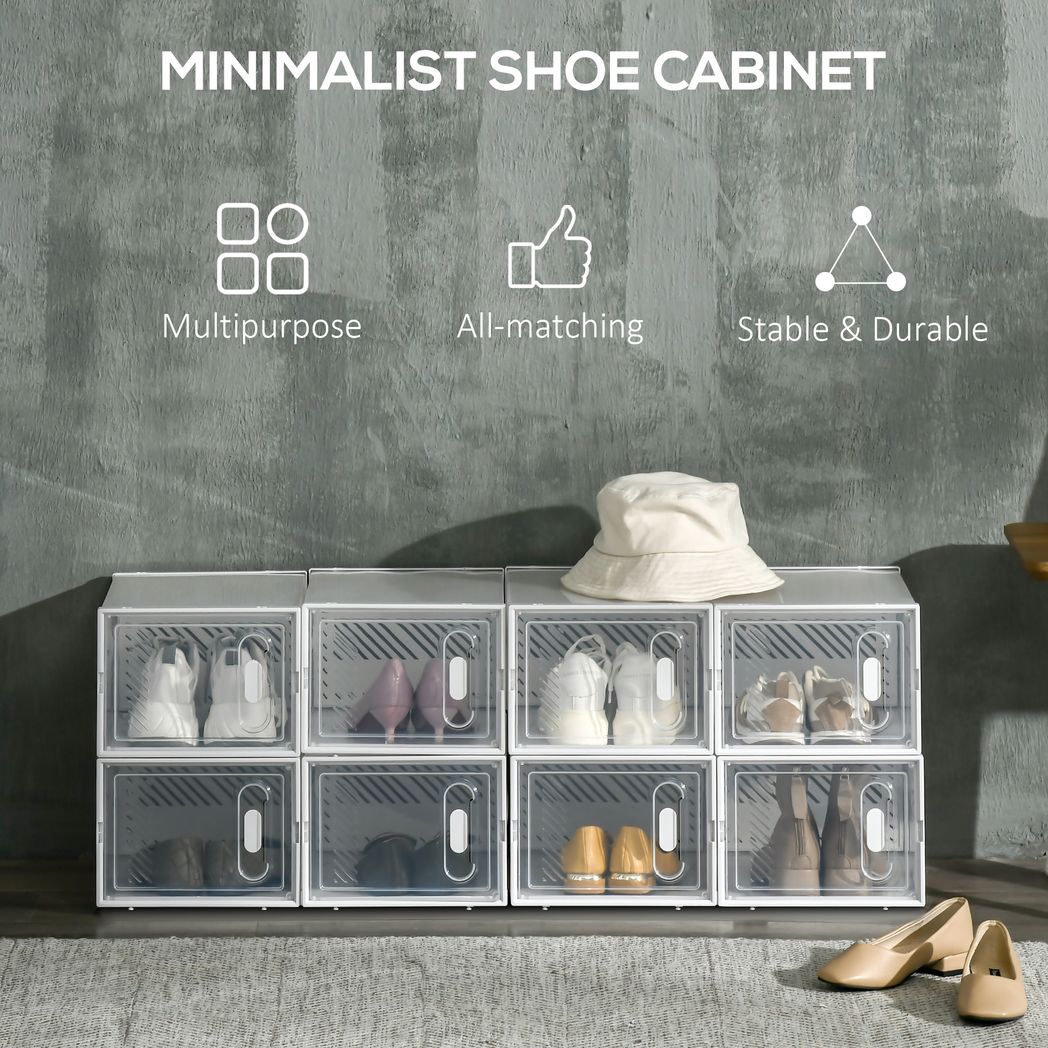 HOMCOM 8PCS Stackable Clear Plastic Shoe Storage Box for UK/EU Size 8.5/43