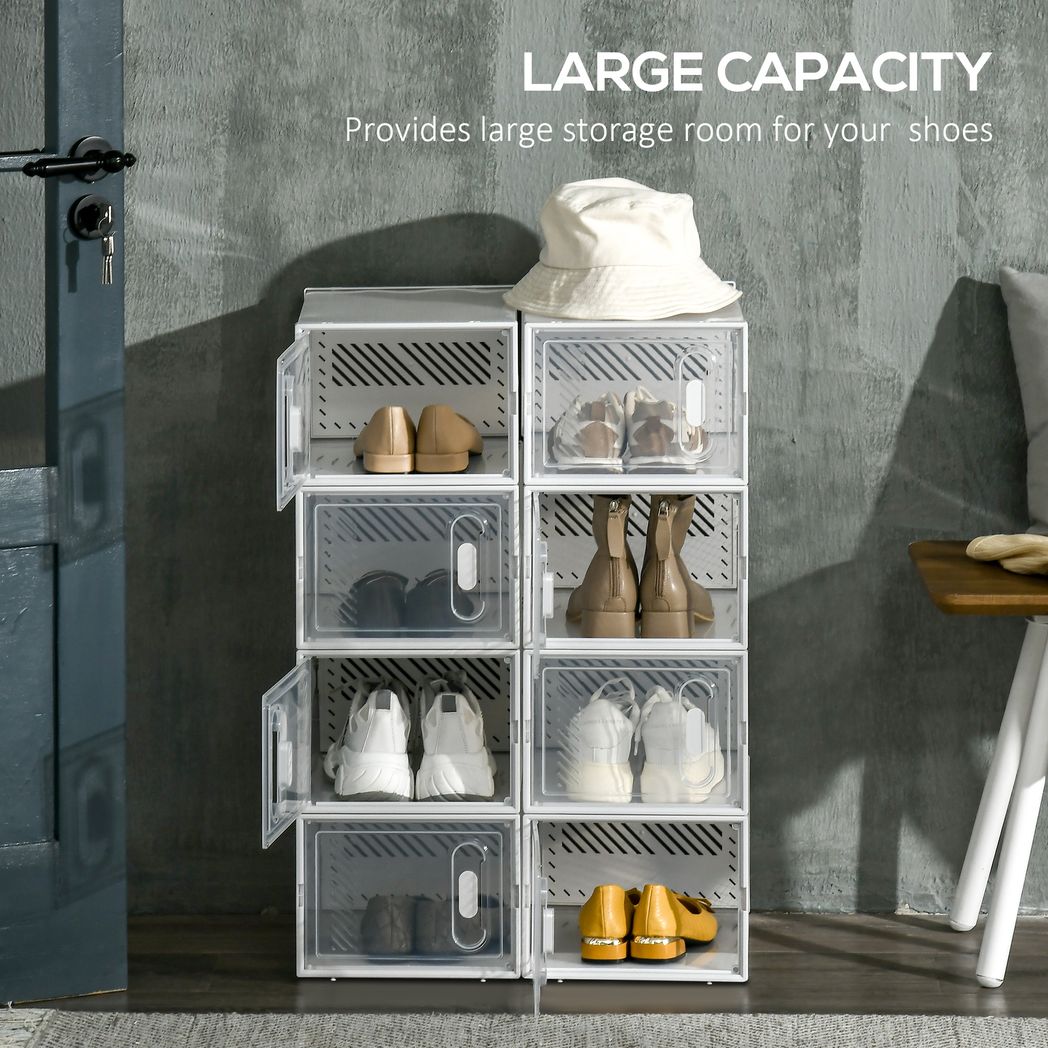 HOMCOM 8PCS Stackable Clear Plastic Shoe Storage Box for UK/EU Size 8.5/43