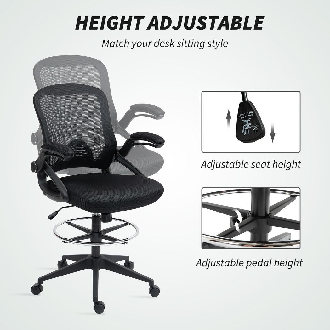 Vinsetto Mesh Office Stool, 60° Swivel Height Adjustable Chair