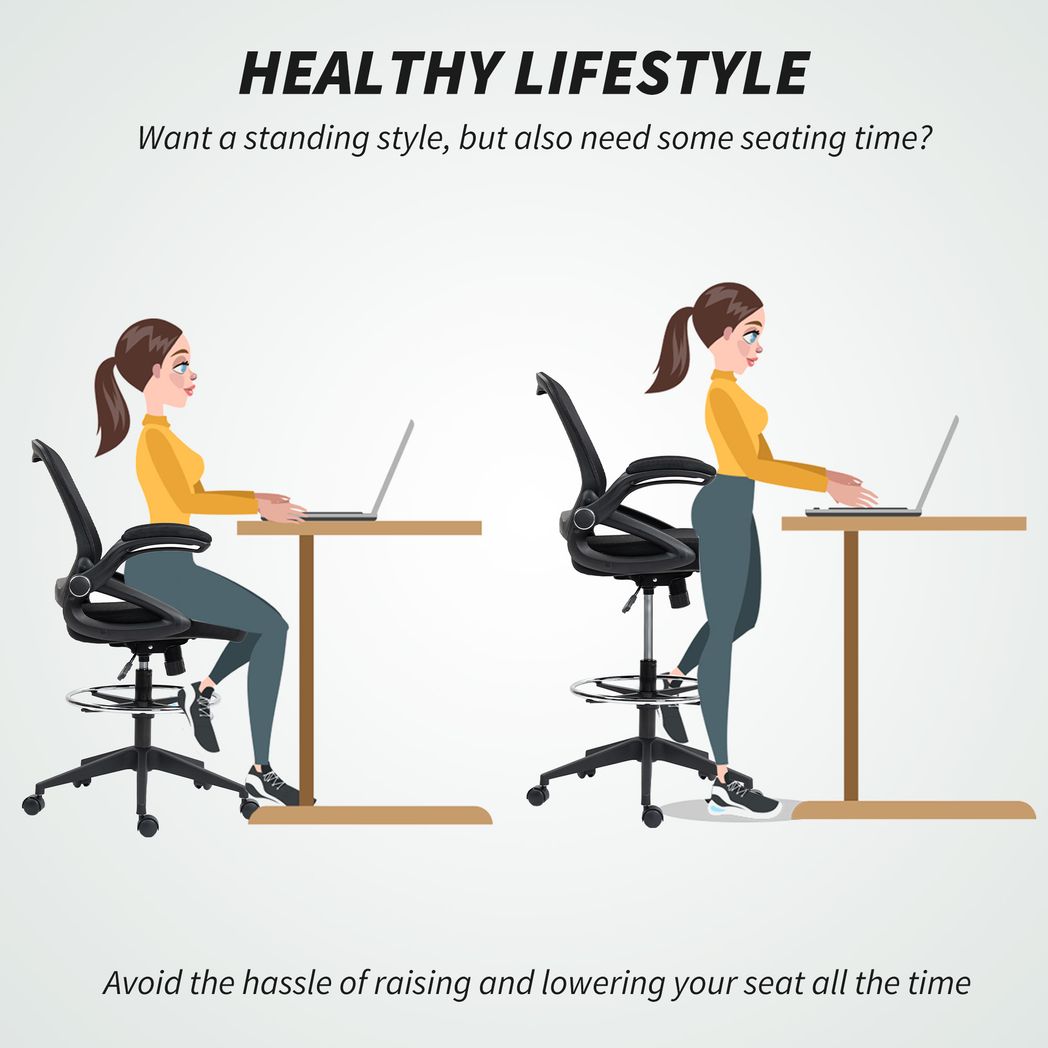 Vinsetto Mesh Office Stool, 60° Swivel Height Adjustable Chair