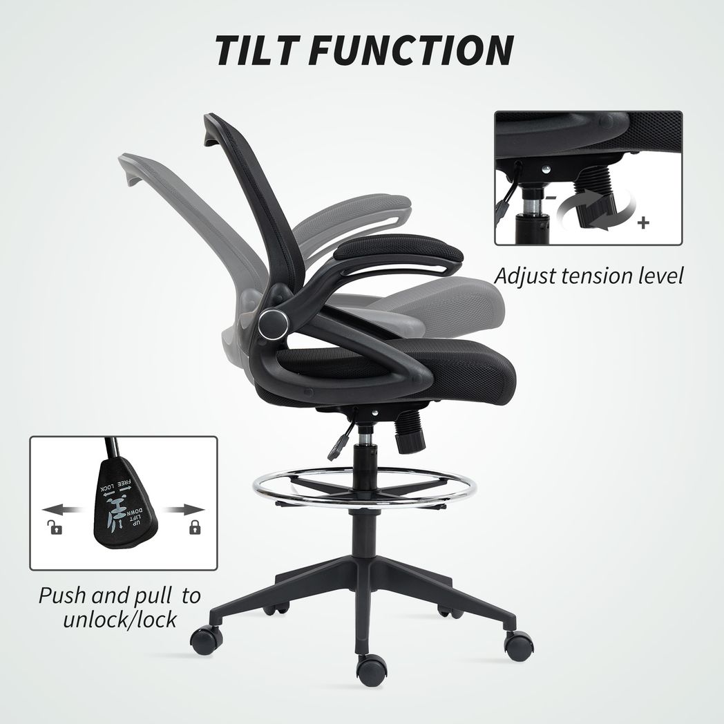 Vinsetto Mesh Office Stool, 60° Swivel Height Adjustable Chair
