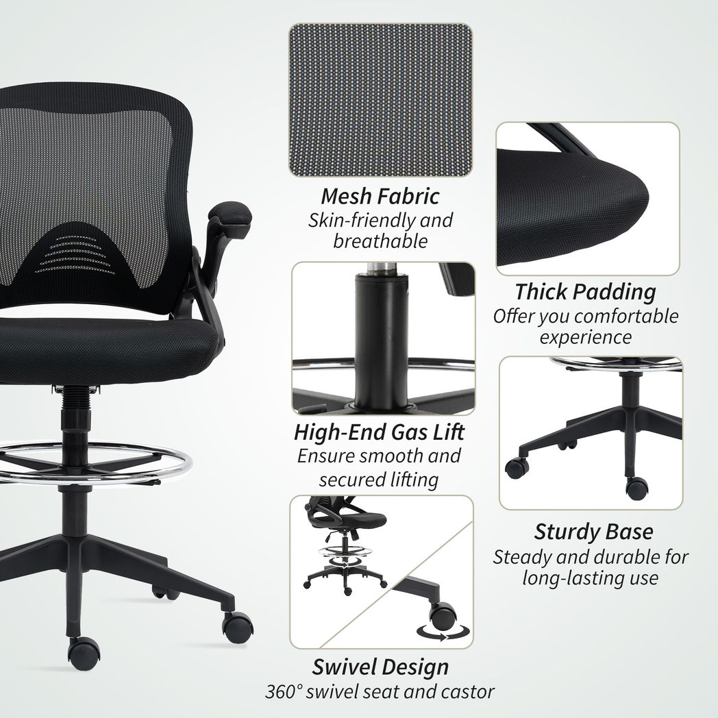 Vinsetto Mesh Office Stool, 60° Swivel Height Adjustable Chair