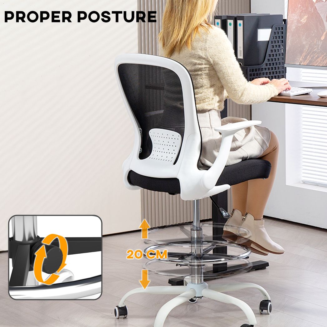 HOMCOM Mesh Draughtsman Chair, Ergonomic Drafting Chair