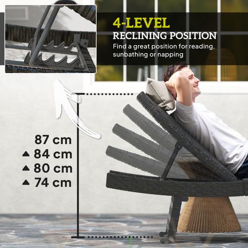 Outsunny PE Rattan Sun Lounger with 4-Level Adjustable Backrest
