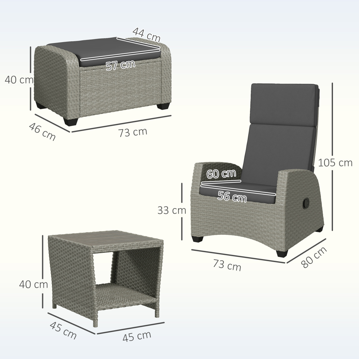 Outsunny 5 PCs Rattan Garden Furniture Set with Reclining Chairs