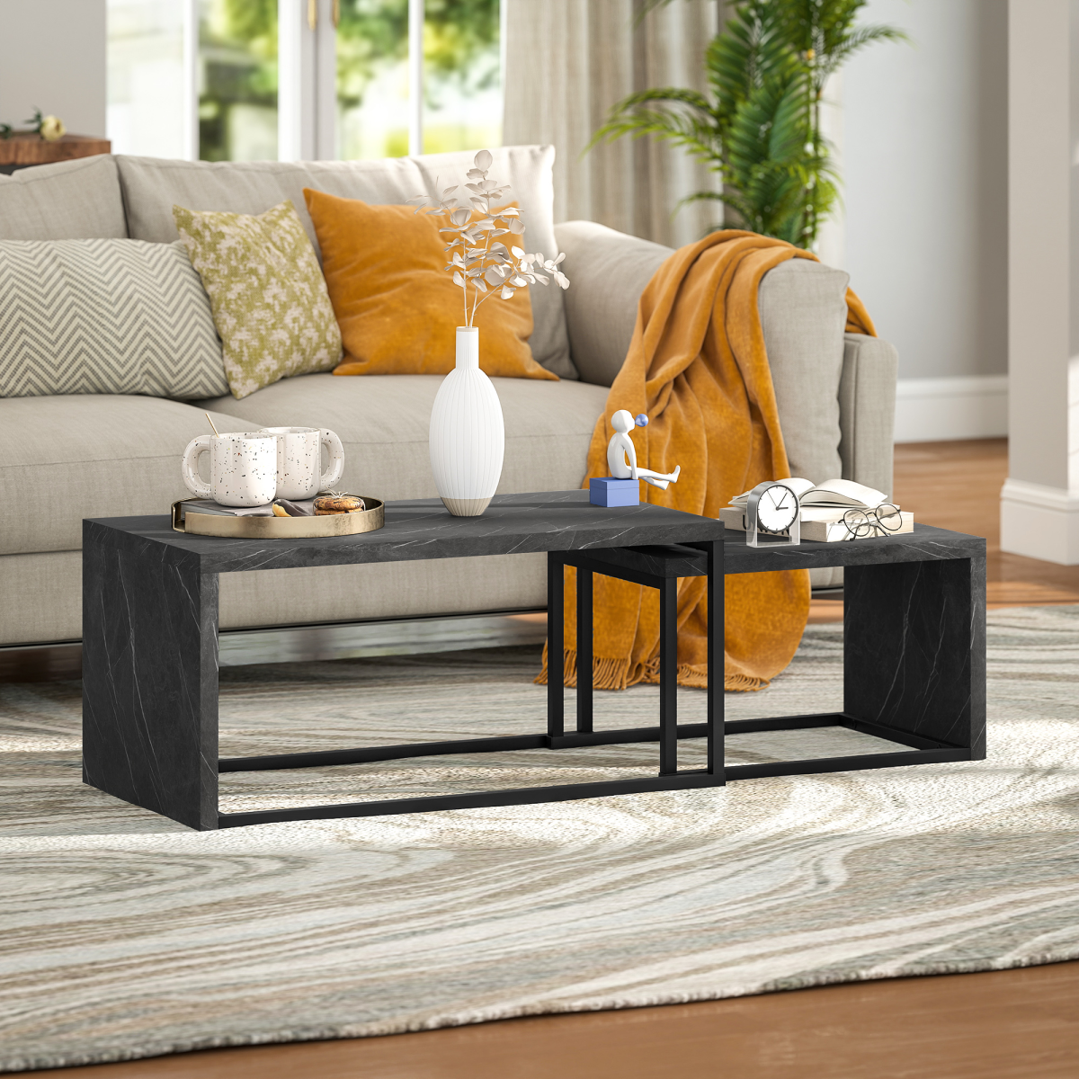 HOMCOM Coffee Tables Set of 2, Nest of Tables for Living Room