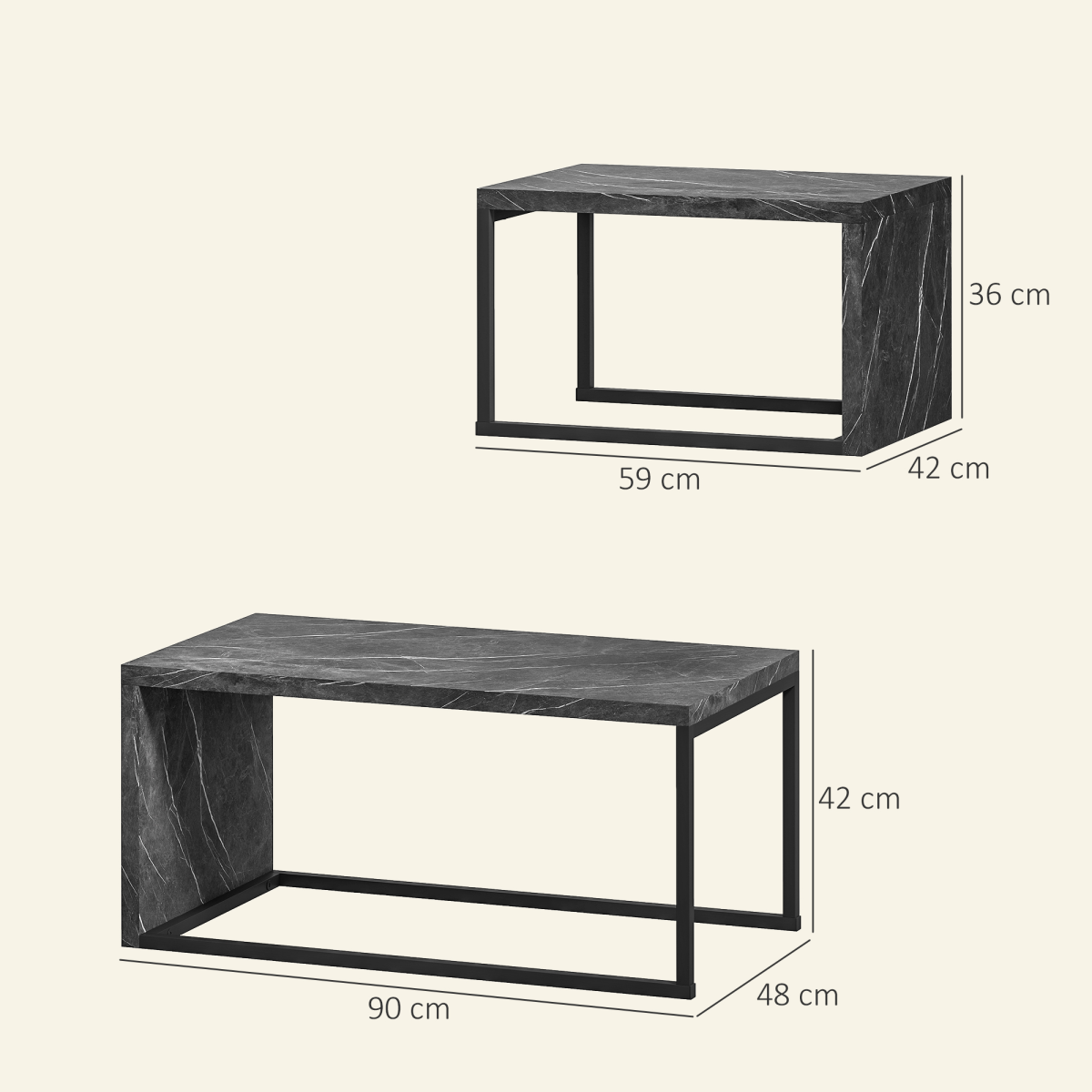 HOMCOM Coffee Tables Set of 2, Nest of Tables for Living Room