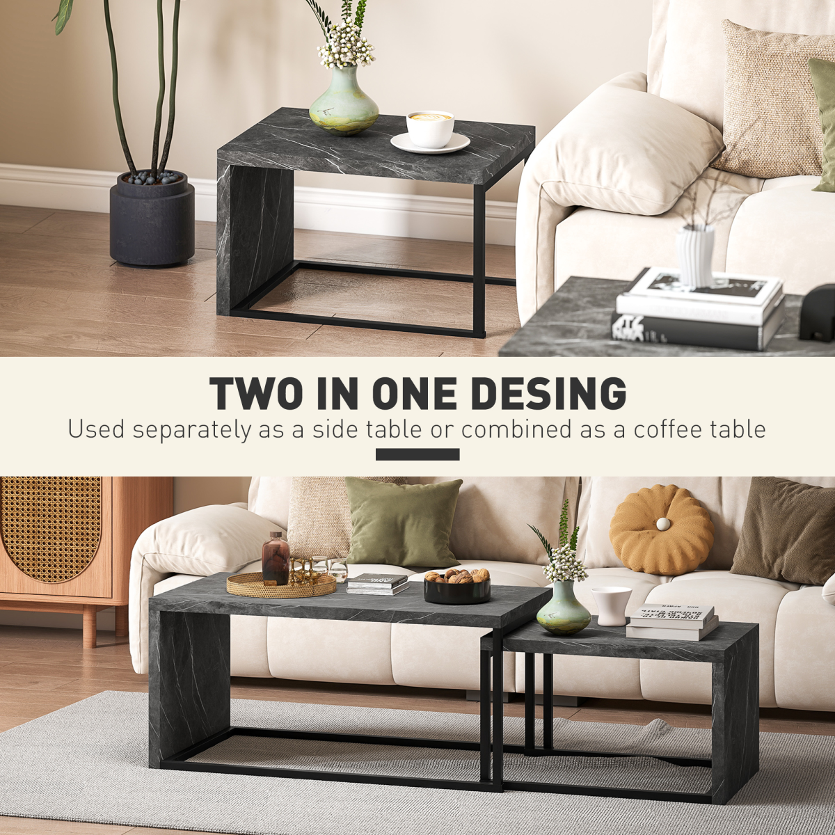 HOMCOM Coffee Tables Set of 2, Nest of Tables for Living Room