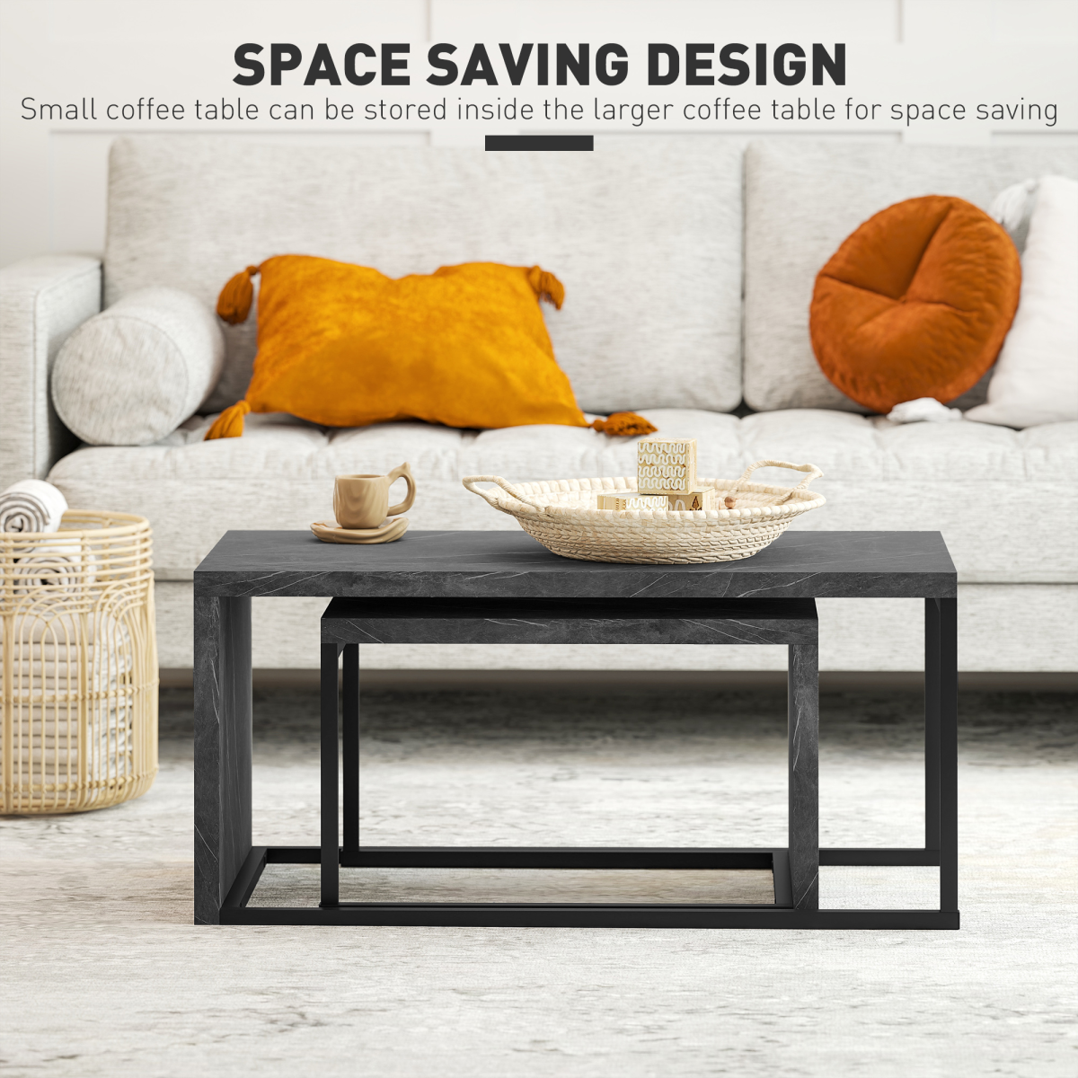 HOMCOM Coffee Tables Set of 2, Nest of Tables for Living Room