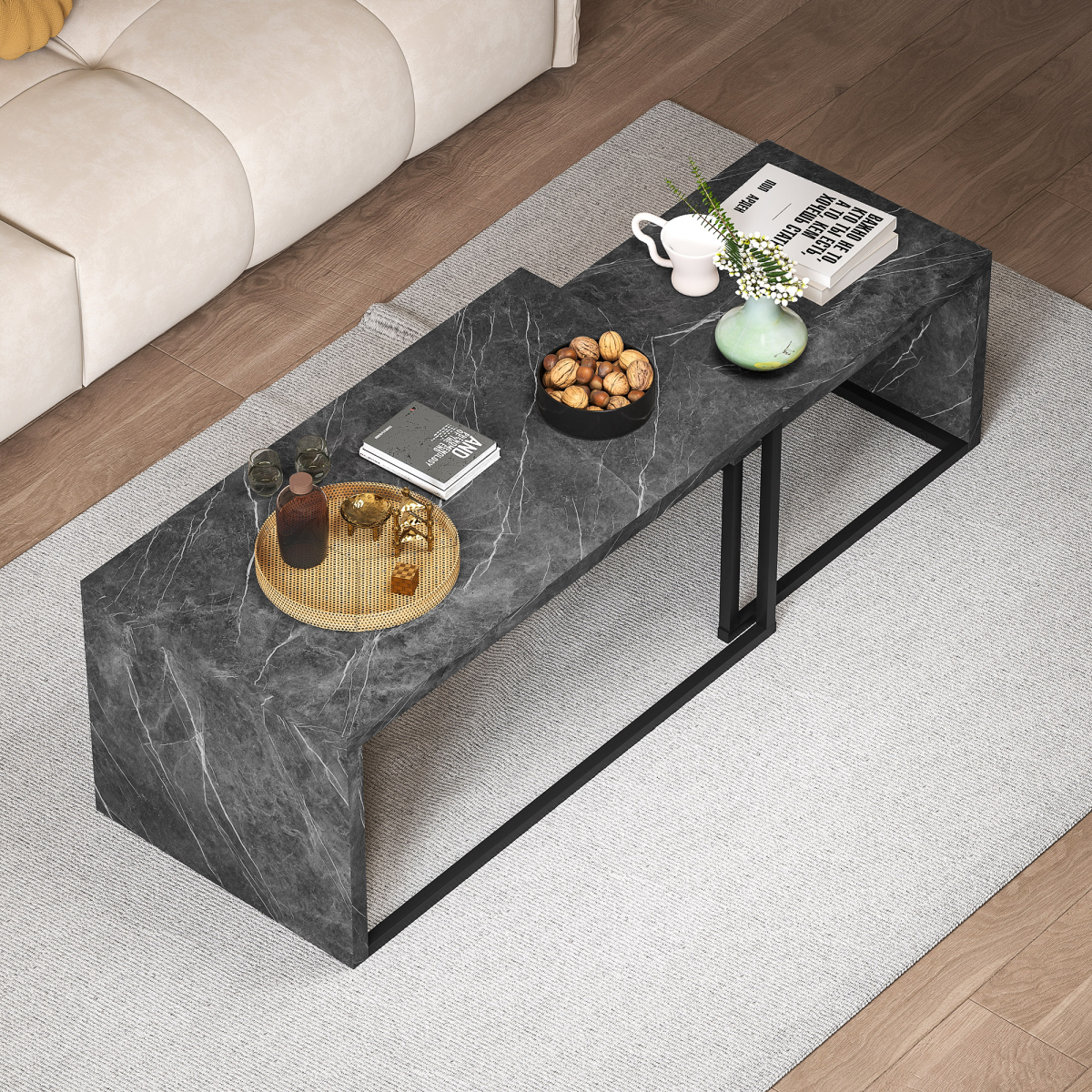 HOMCOM Coffee Tables Set of 2, Nest of Tables for Living Room