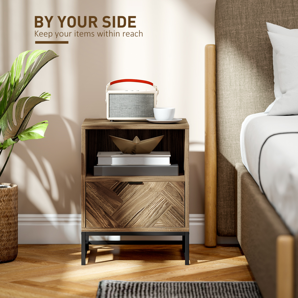 HOMCOM Bedside Table, Sofa Side Table with Drawer for Bedroom