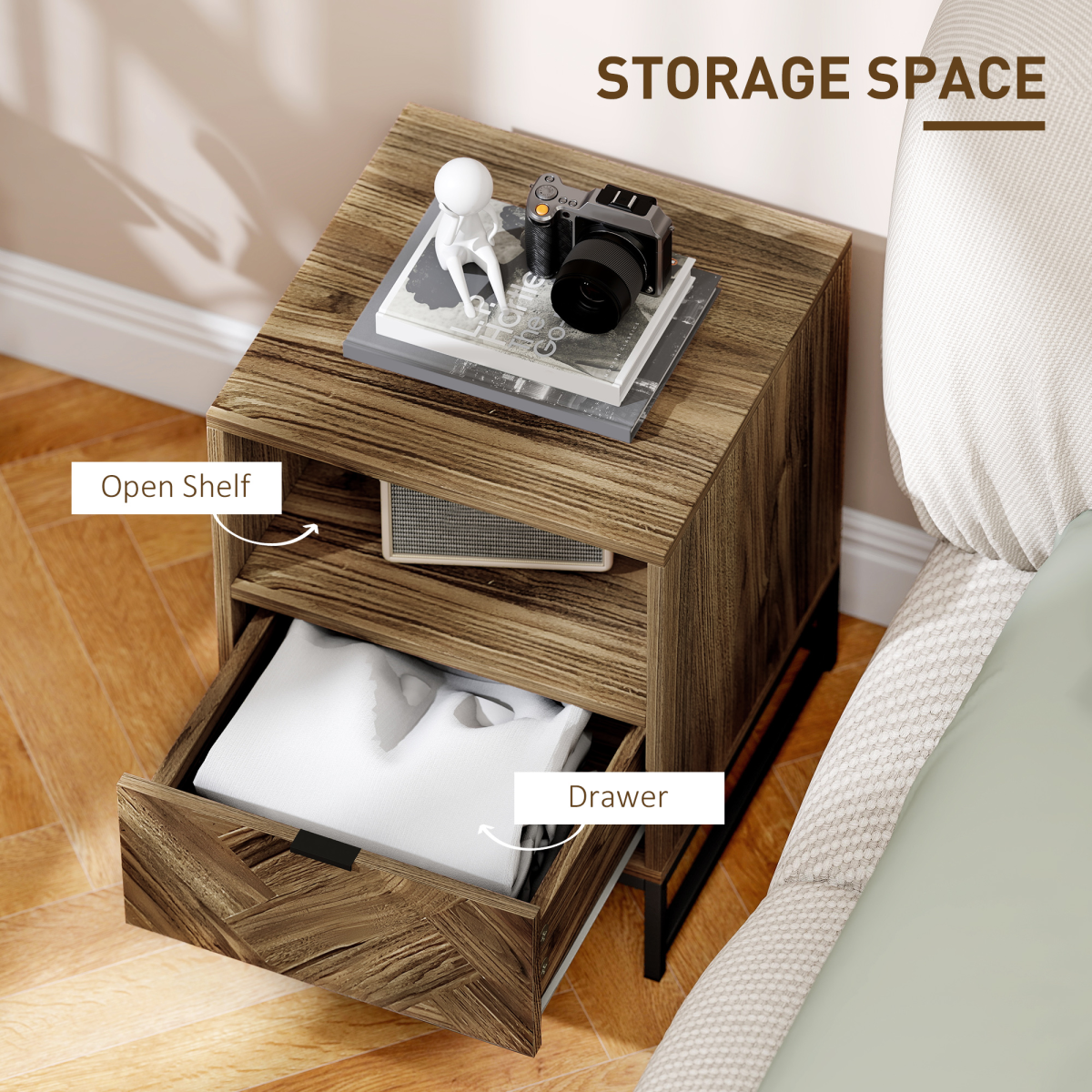 HOMCOM Bedside Table, Sofa Side Table with Drawer for Bedroom