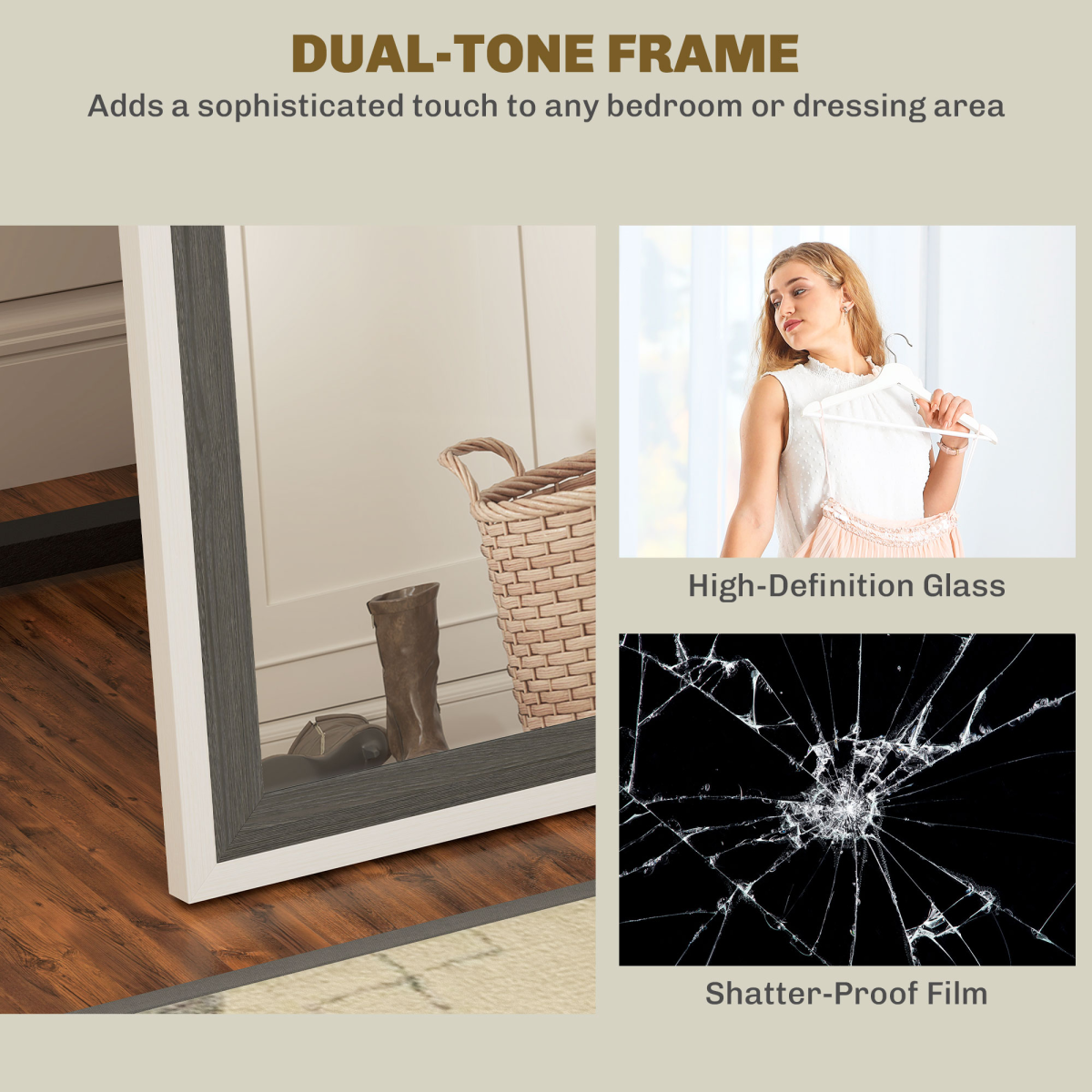 HOMCOM Full Length Mirror, Standing Leaning Wall, 163 x 53 cm