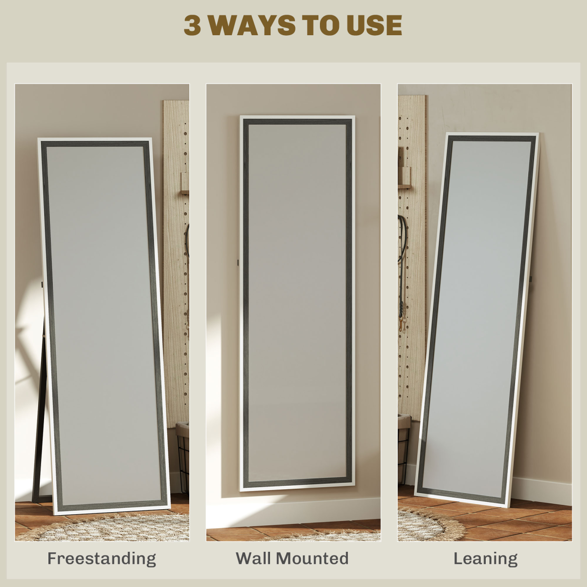 HOMCOM Full Length Mirror, Standing Leaning Wall, 163 x 53 cm