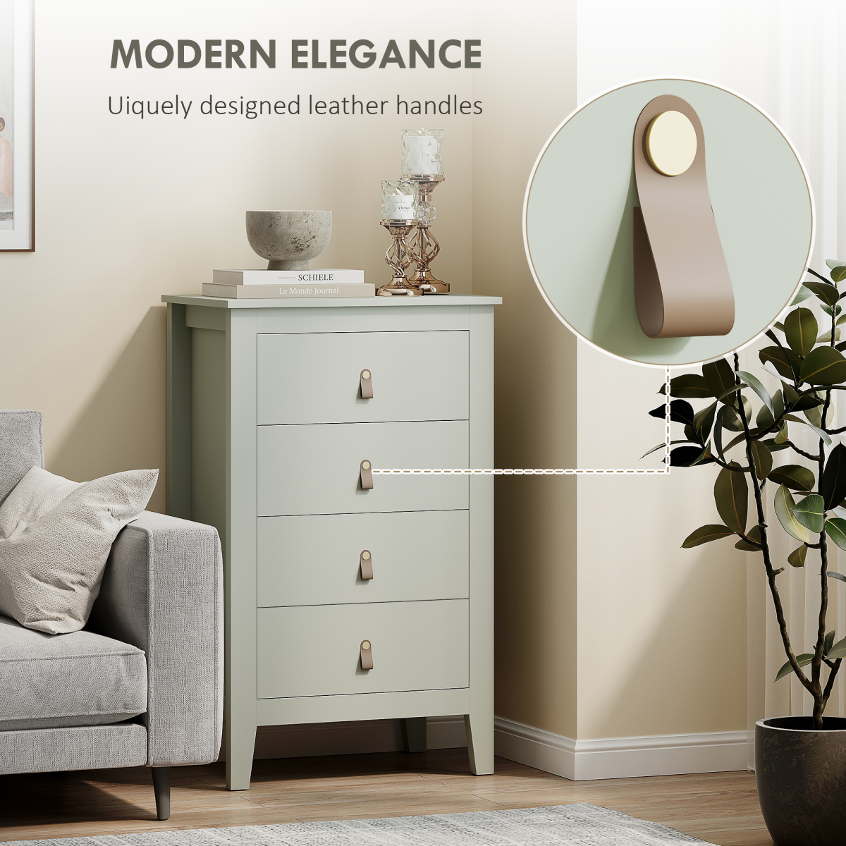 HOMCOM Bedroom Chest of Drawers, Modern 4 Drawer Dresser