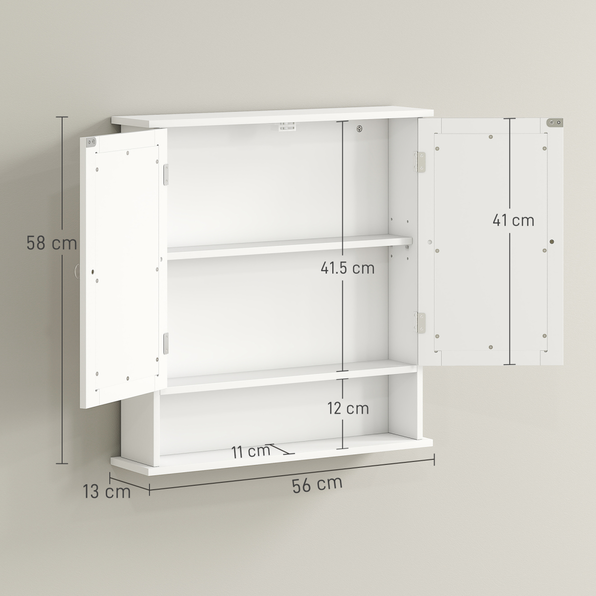 kleankin Wall Mounted Mirror Cabinet W/ Double Mirror Doors & Adjustable Shelf