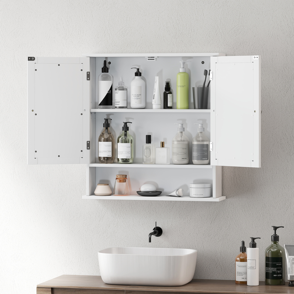 kleankin Wall Mounted Mirror Cabinet W/ Double Mirror Doors & Adjustable Shelf