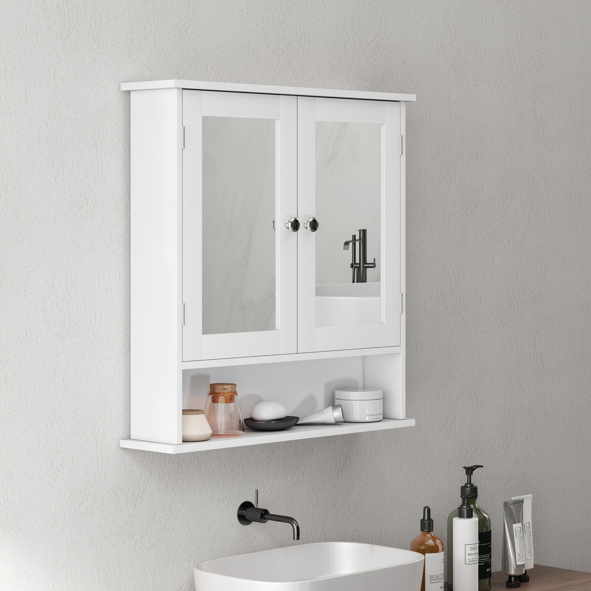 kleankin Wall Mounted Mirror Cabinet W/ Double Mirror Doors & Adjustable Shelf