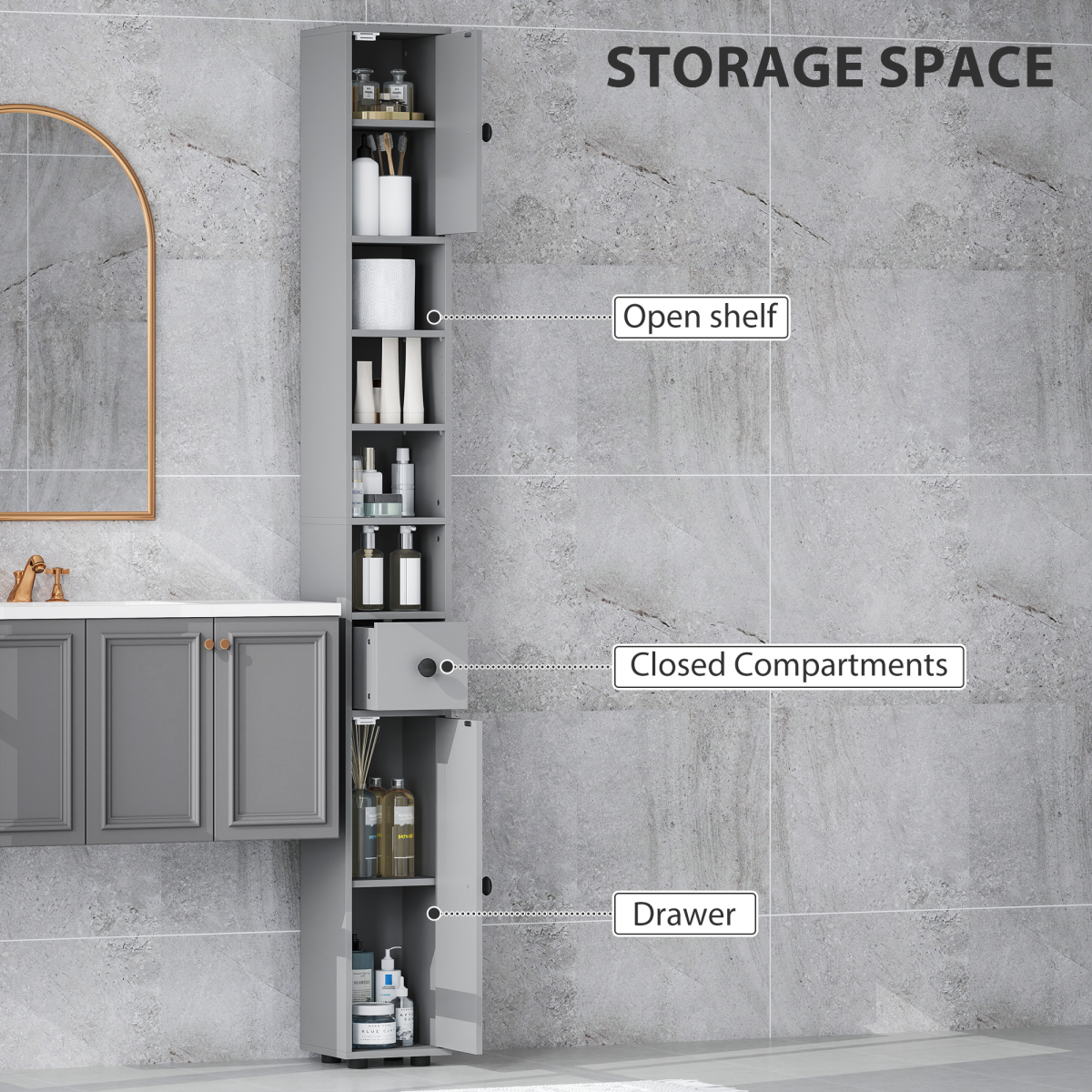 kleankin Slim Bathroom Cabinet, Toilet Roll Storage w/ Open Shelves