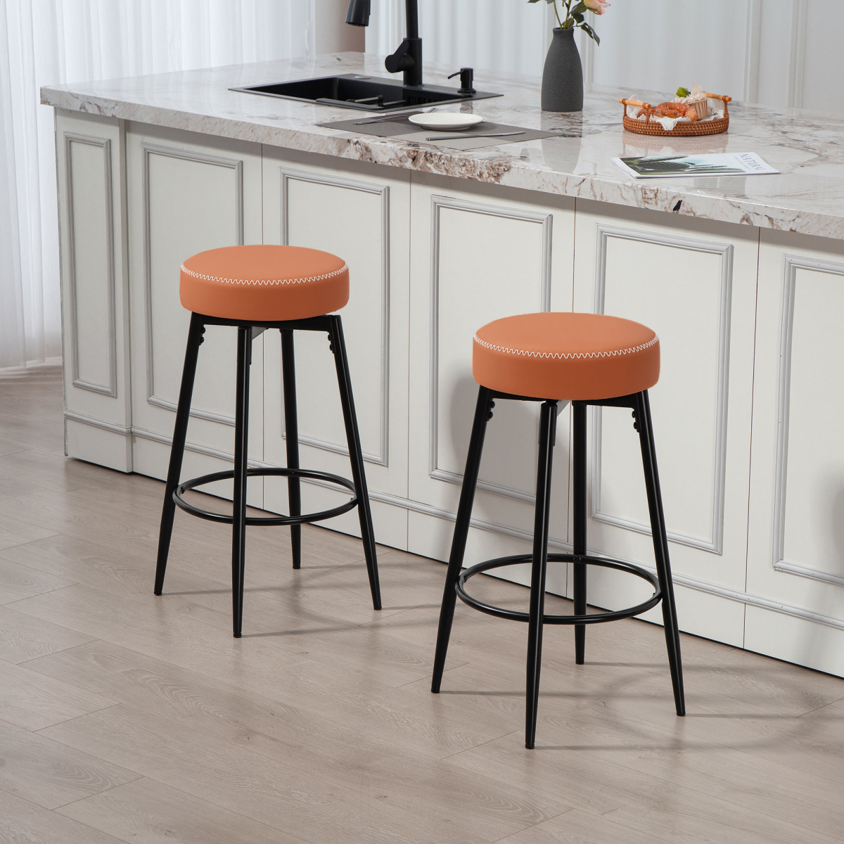HOMCOM 360° Swivel Bar Stools Set of 2, PU Leather Barstools with Footrest