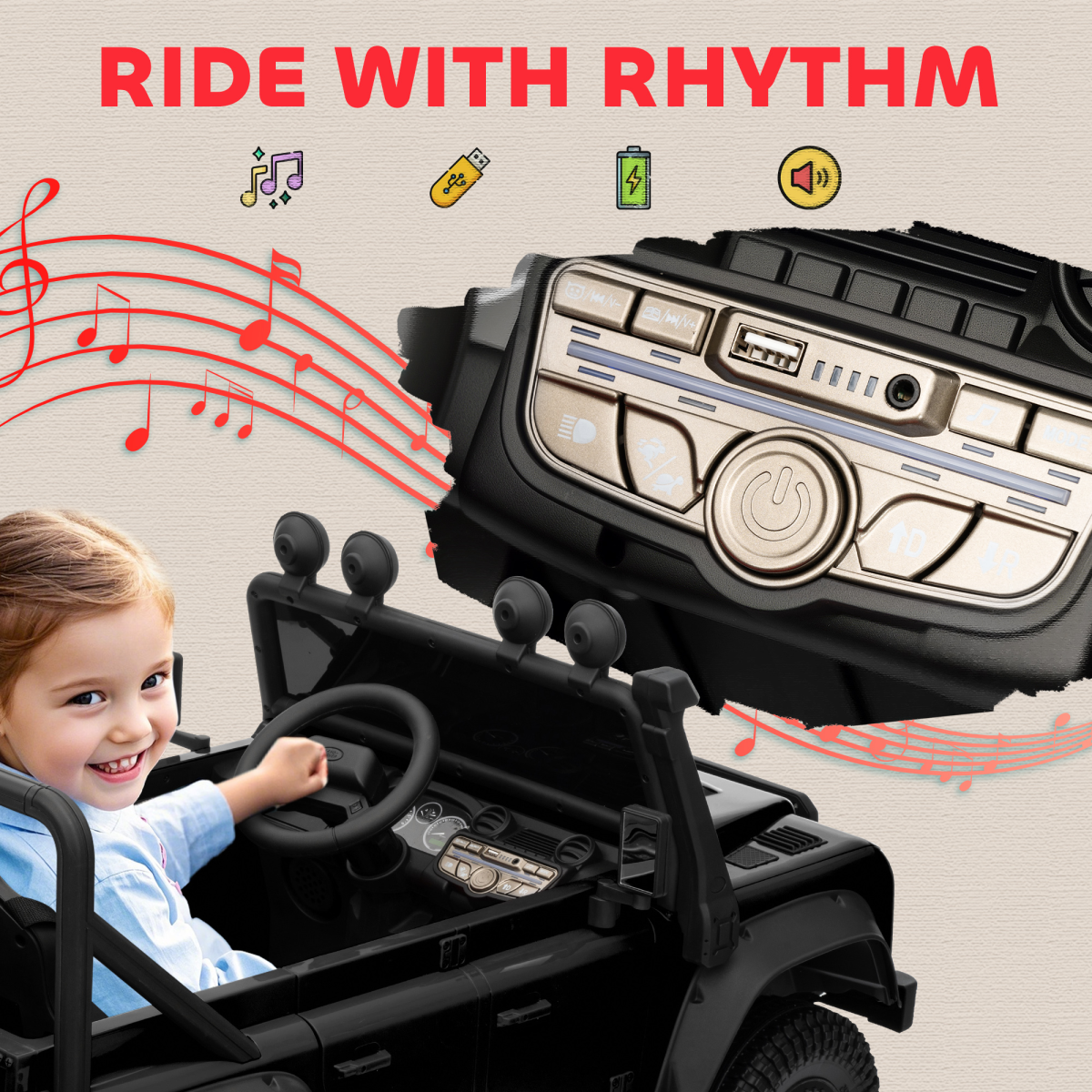AIYAPLAY Kids Ride On Car, 12V Battery-Powered Electric Car with Remote Black