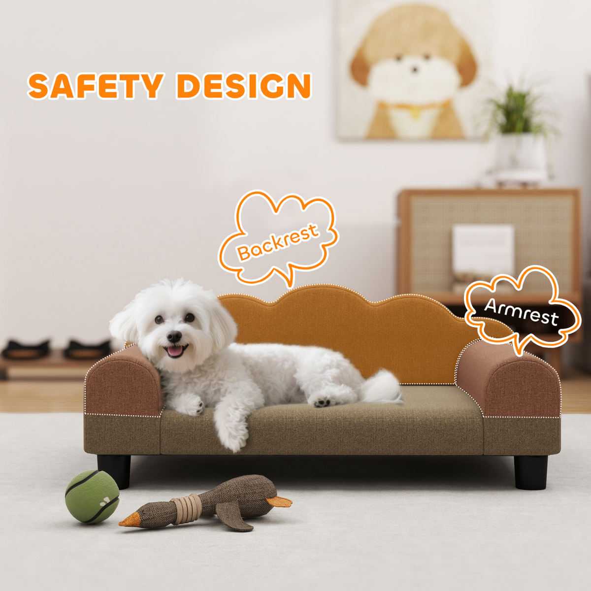PawHut Dog Sofa Bed, Cat Sofa with Backrest, Armrest, for Small Dogs