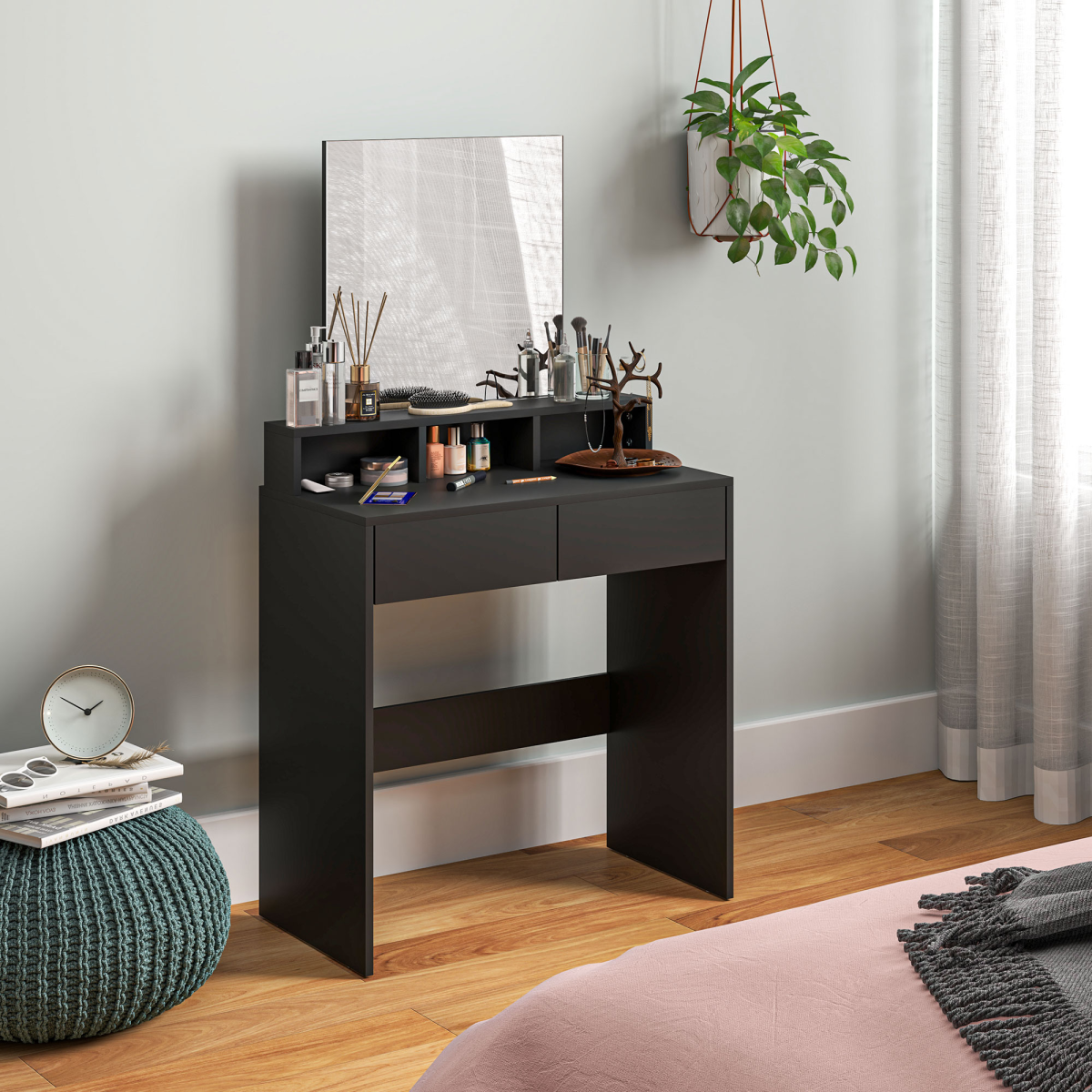 HOMCOM Dressing Table with Mirror, Drawers, for Bedroom, Black