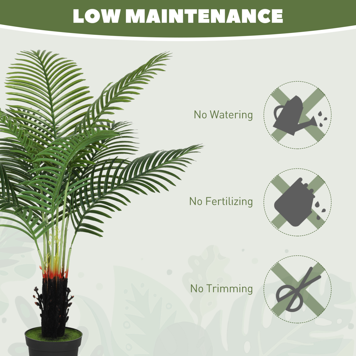 HOMCOM Artificial Areca Palm Tree with PE Leaves and Flocked Soil