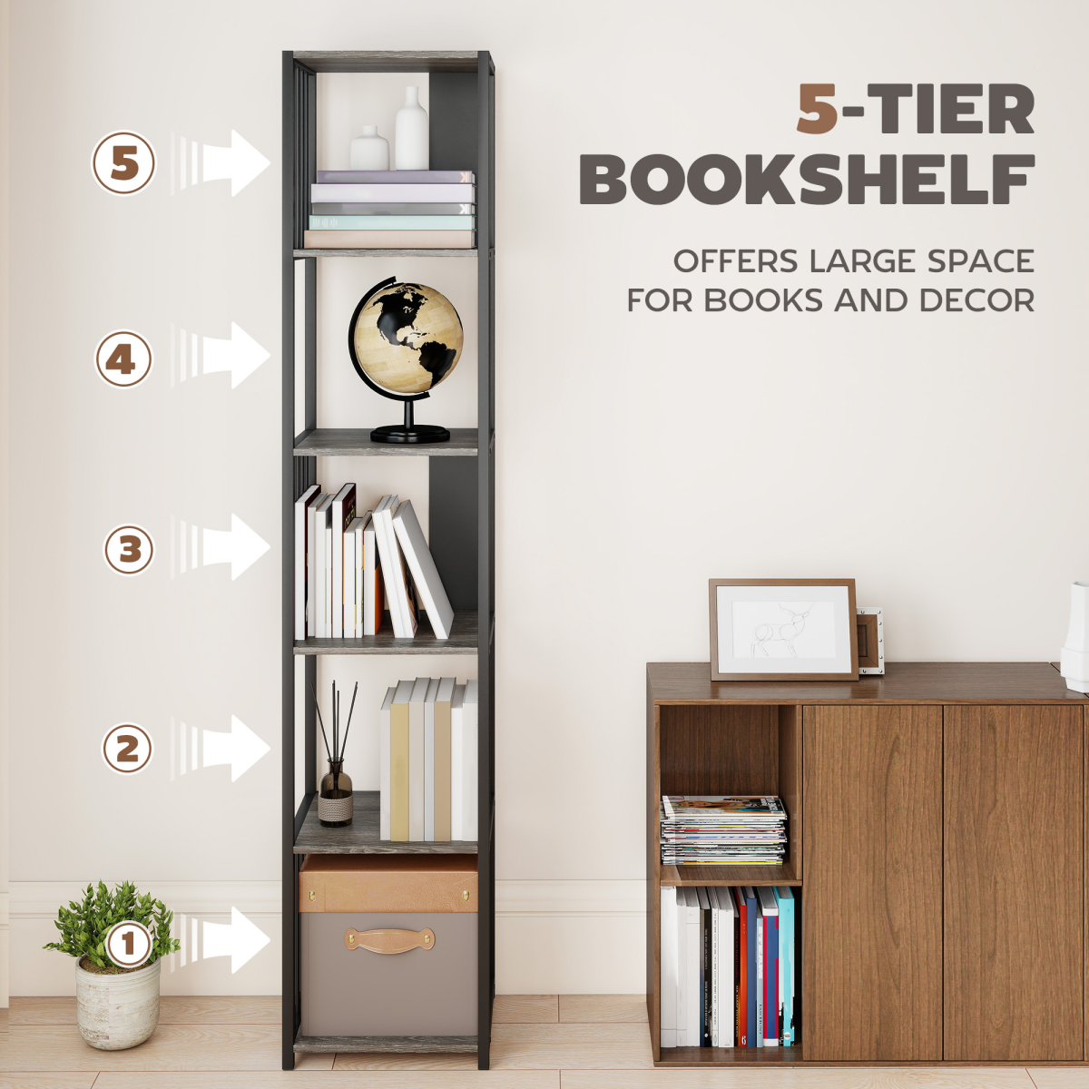 HOMCOM Bookshelf, Freestanding Display Storage Unit