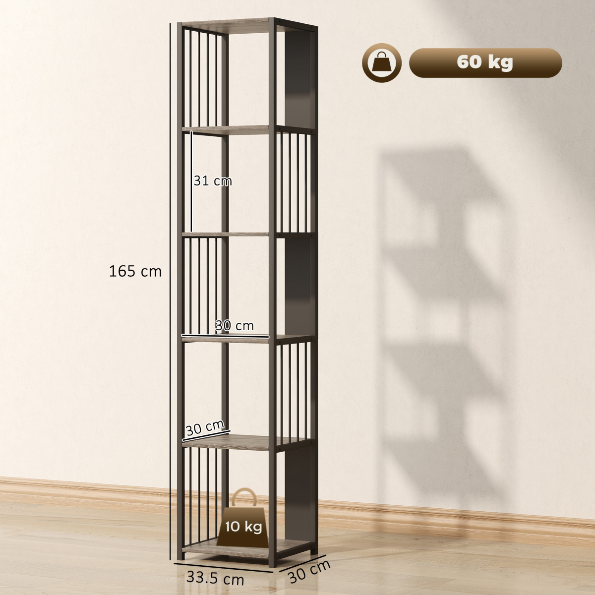 HOMCOM Bookshelf, Freestanding Display Storage Unit