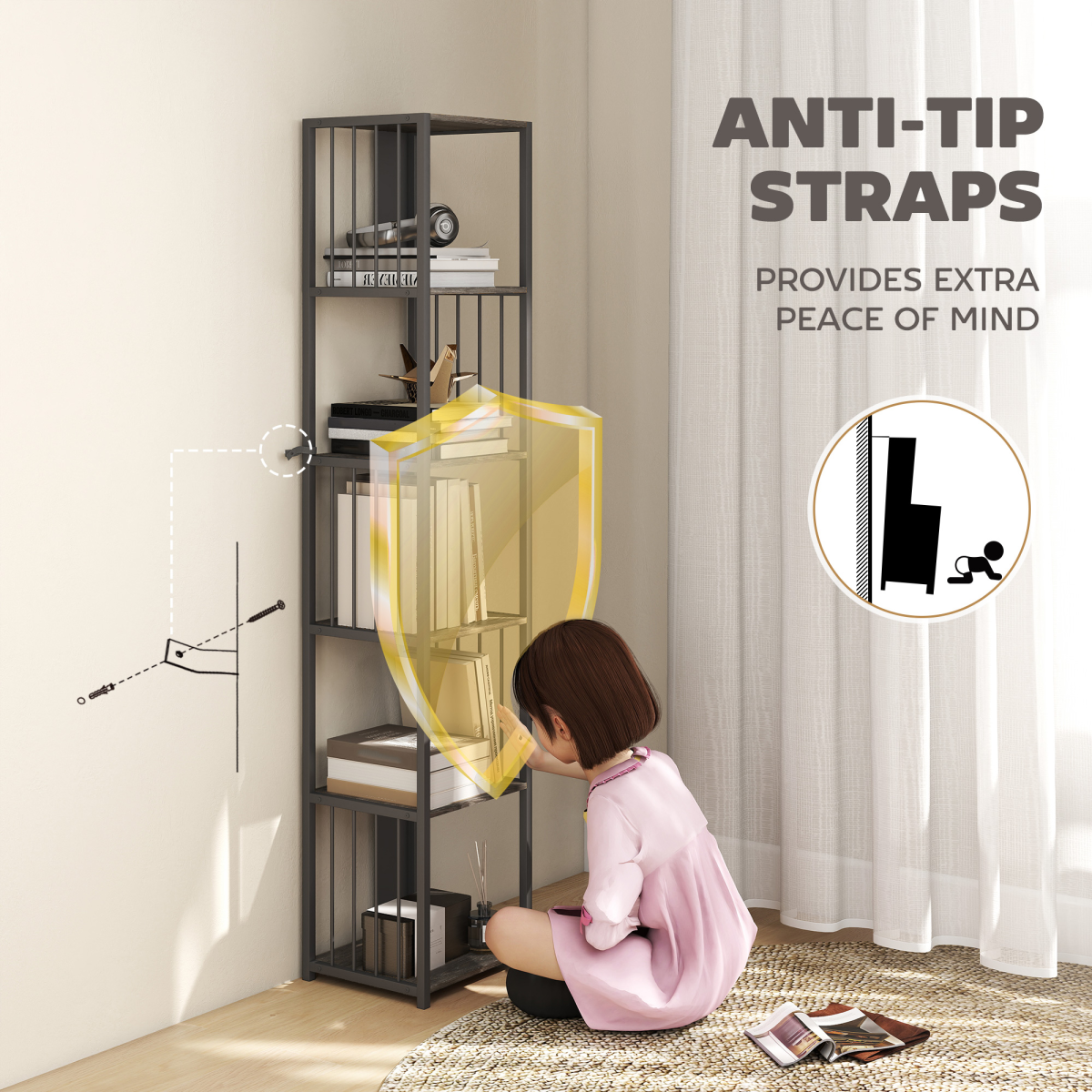 HOMCOM Bookshelf, Freestanding Display Storage Unit