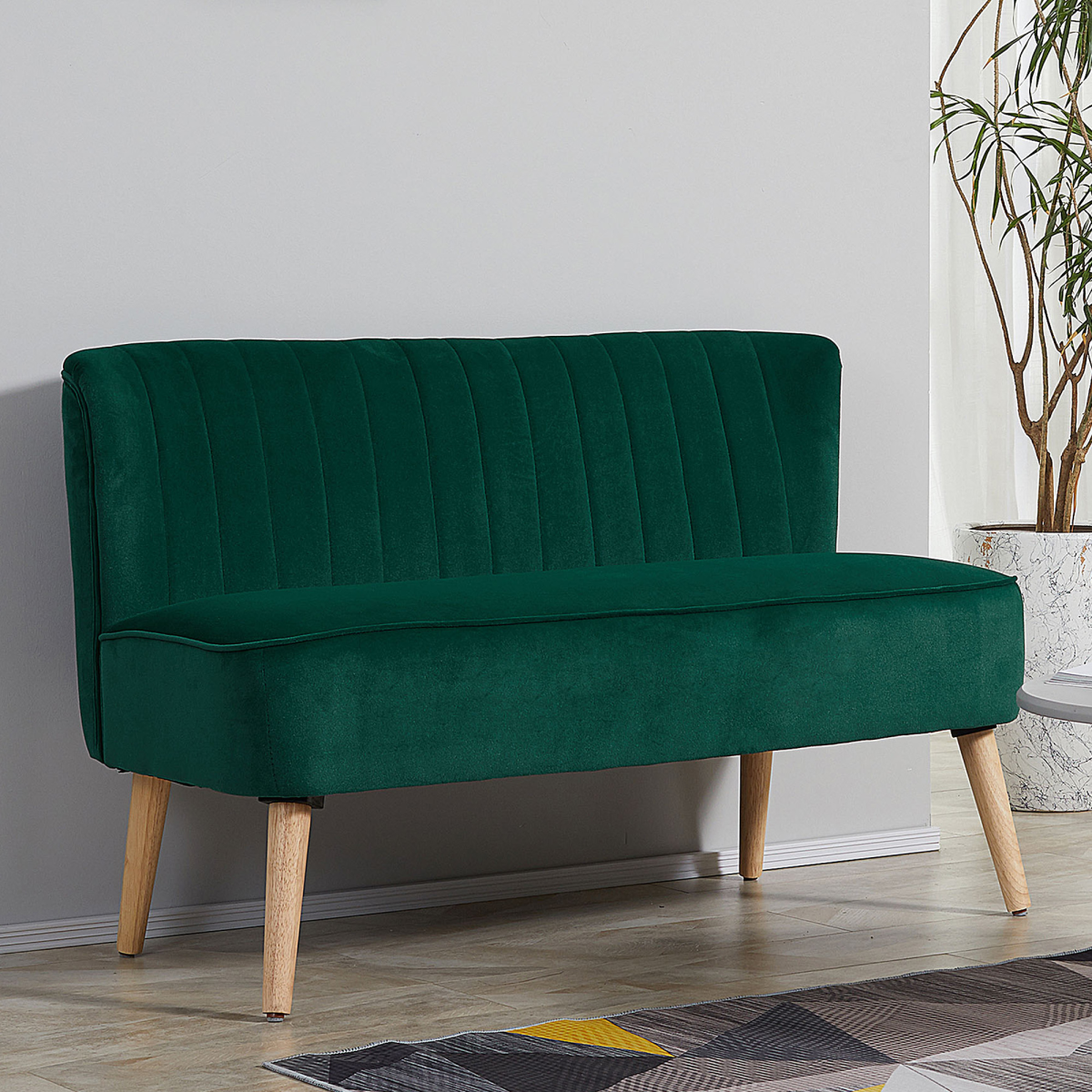 HOMCOM Velvet-Feel Double Sofa w/ Wood Frame Foam Padding High Back
