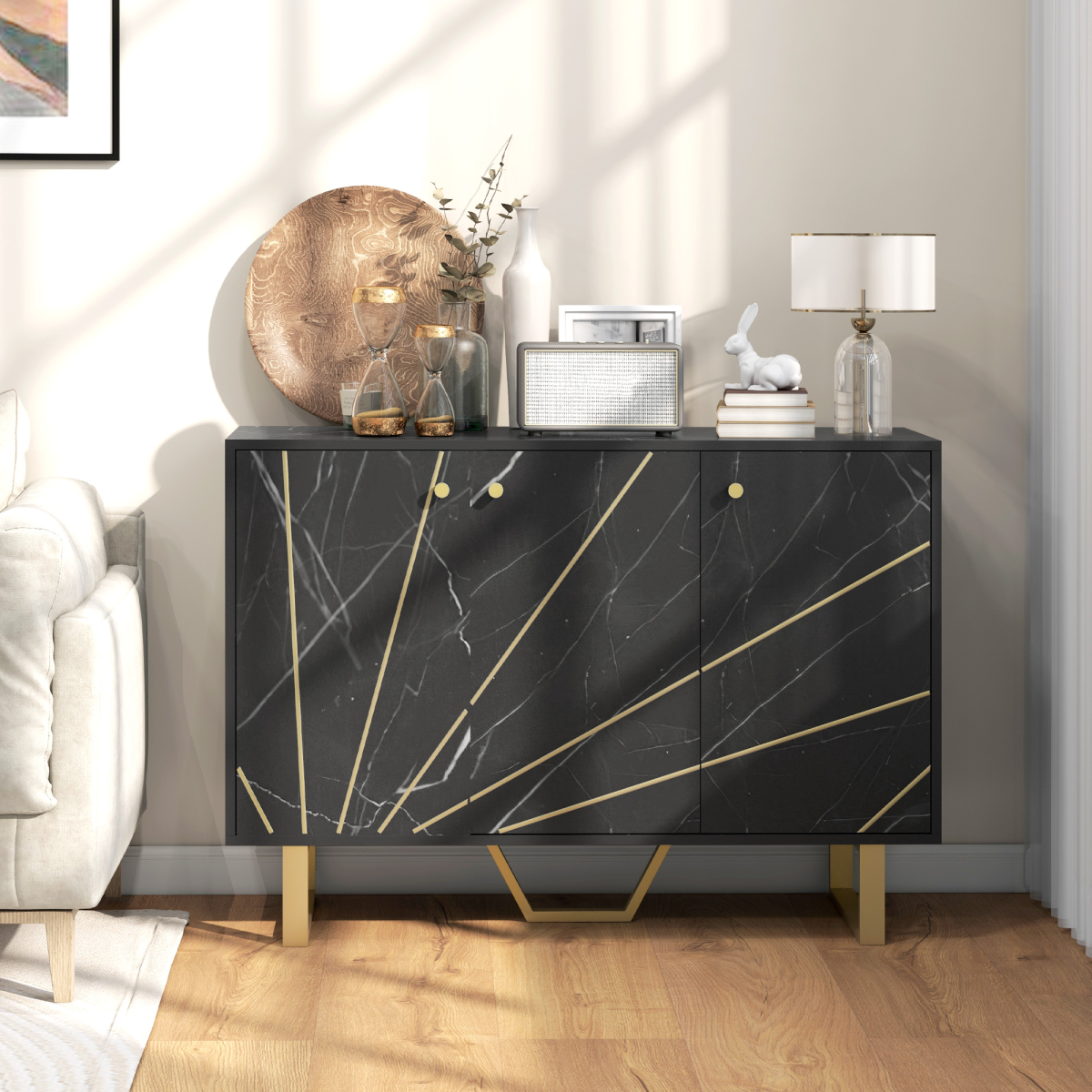 HOMCOM Sideboard Storage Cupboard with Metal Legs for Living Room