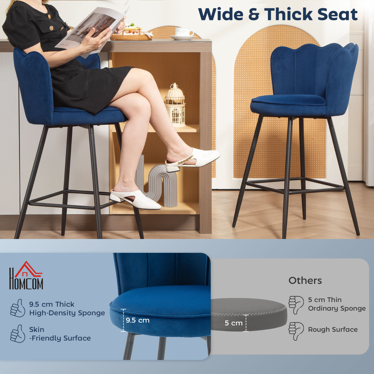 HOMCOM Barstools with Petal Backrest for Kitchen Island