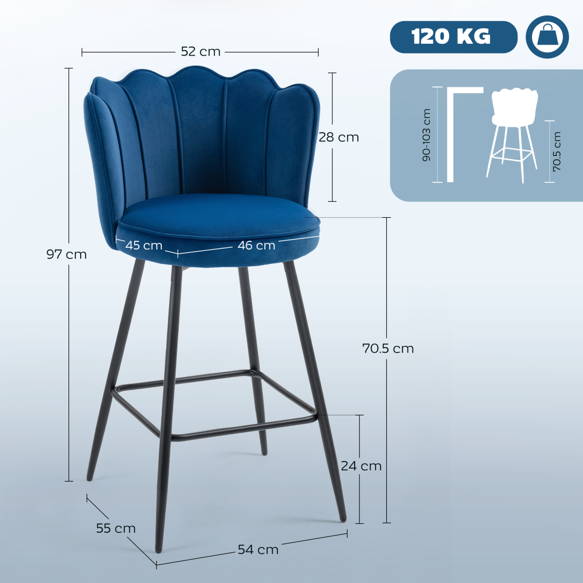 HOMCOM Barstools with Petal Backrest for Kitchen Island