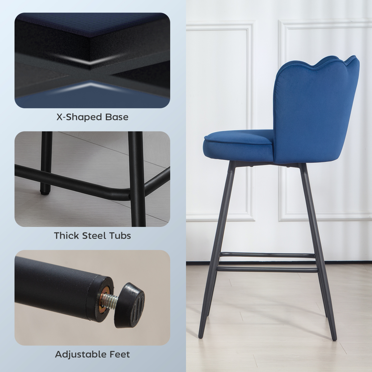 HOMCOM Barstools with Petal Backrest for Kitchen Island