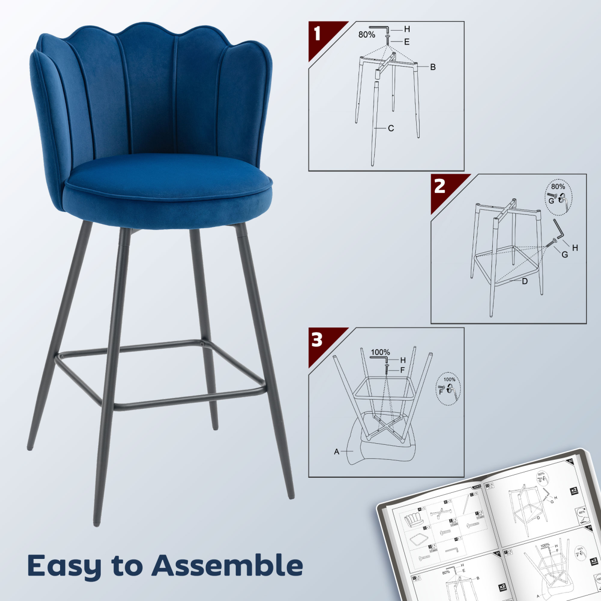 HOMCOM Barstools with Petal Backrest for Kitchen Island