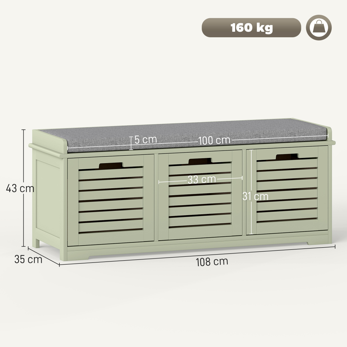 HOMCOM Shoe Storage Bench Cushion Seat Slatted Doors