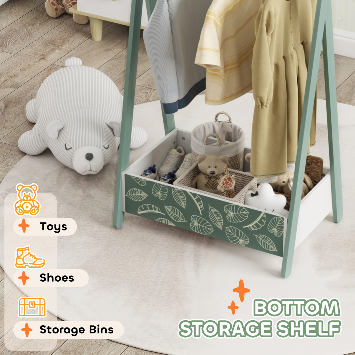 AIYAPLAY Baby Clothing Rack with Hangers, Shelf, Kids Clothes Rail