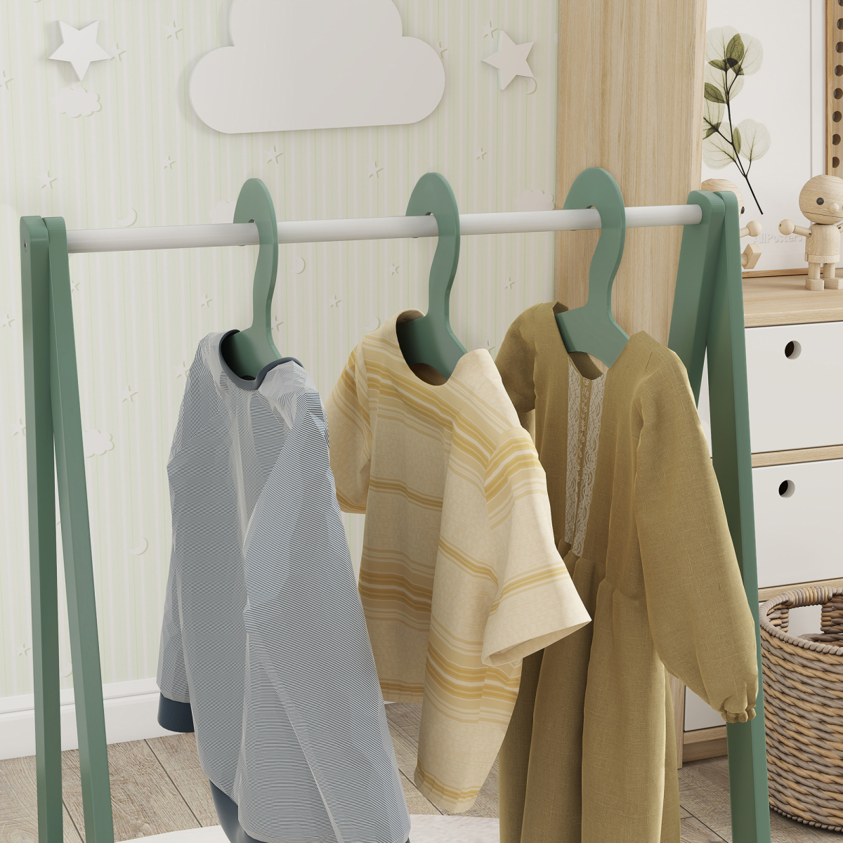 AIYAPLAY Baby Clothing Rack with Hangers, Shelf, Kids Clothes Rail
