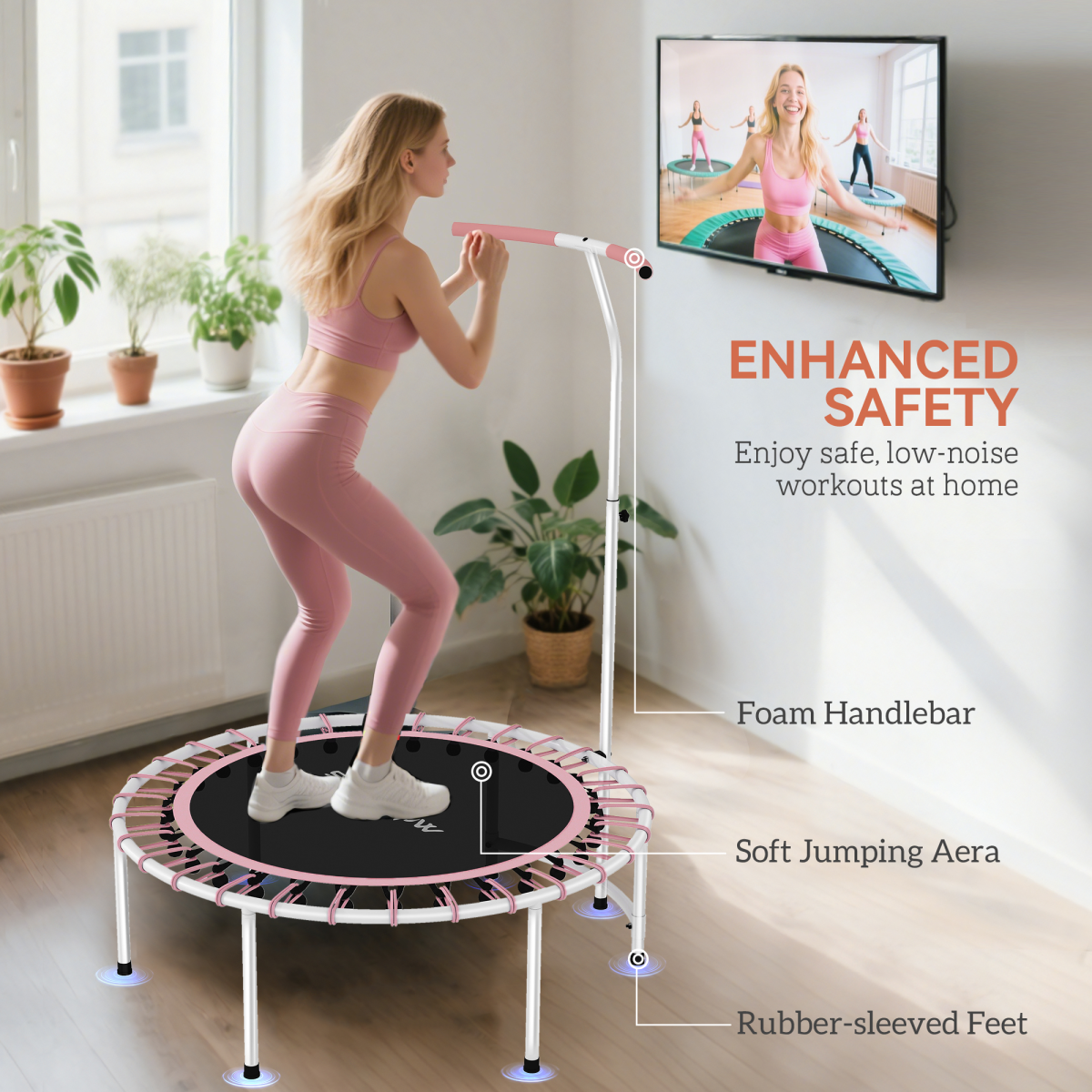SPORTNOW Fitness Trampoline with Adjustable Handle
