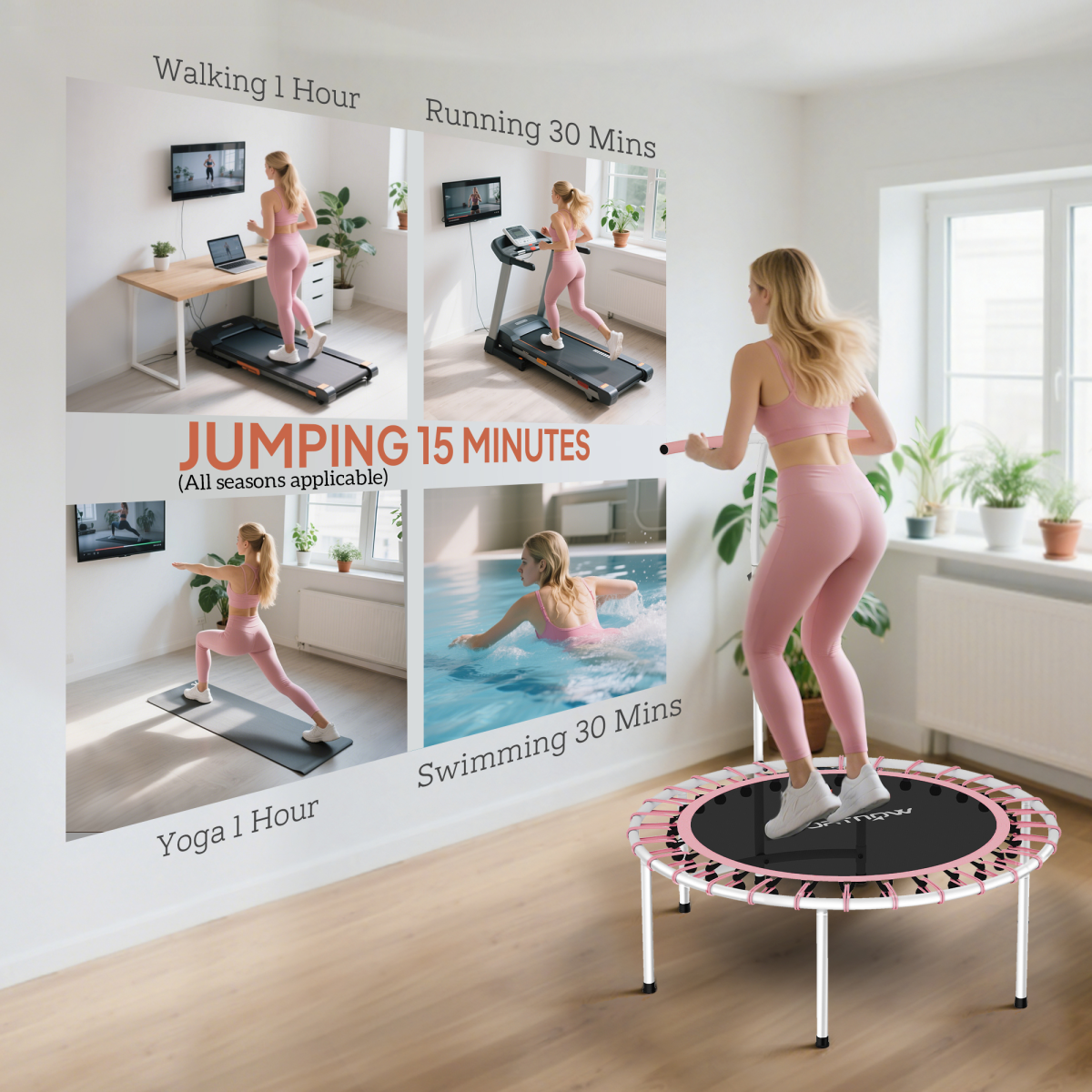 SPORTNOW Fitness Trampoline with Adjustable Handle